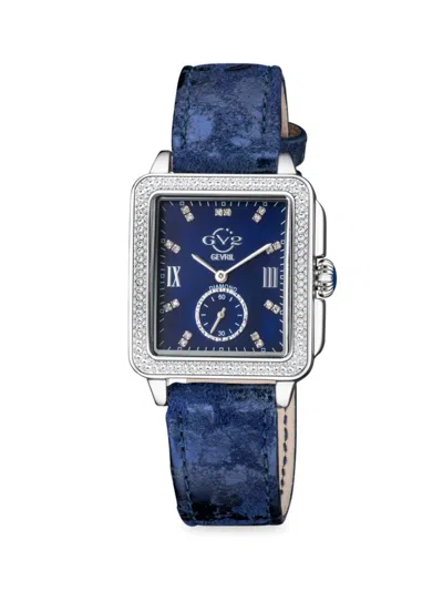 Gv2 Women's Bari Tortoise 30mm Stainless Steel, Mother Of Pearl, Diamond & Leather Strap Watch In Blue