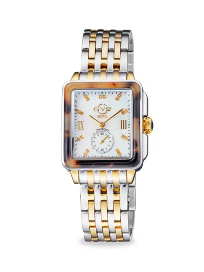 Gv2 Women's Bari Tortoise 30mm Two Tone Stainless Steel, Mother-of-pearl & Diamond Bracelet Watch In Sapphire
