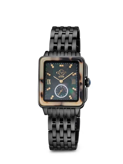 Gv2 Women's Bari Tortoise 34mm Ip Black Stainless Steel & Diamond Chronograph Watch