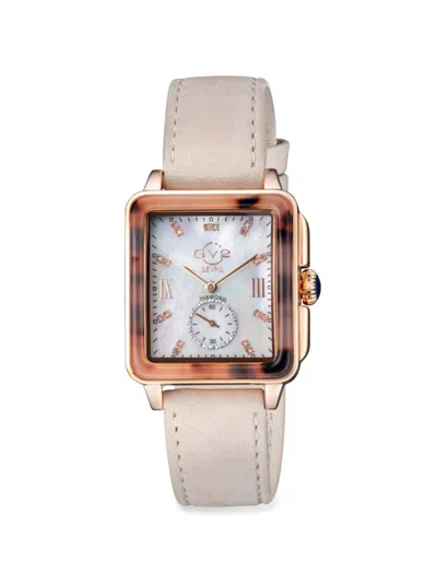 Gv2 Women's Bari Tortoise 34mm Ip Rose Goldtone Stainless Steel, Diamond & Leather Strap Watch