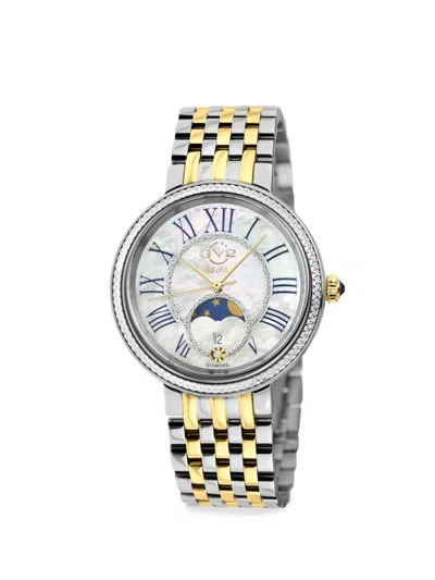 Gv2 Women's Genoa 37mm Two Tone Stainless Steel & Diamond Bracelet Watch In Sapphire