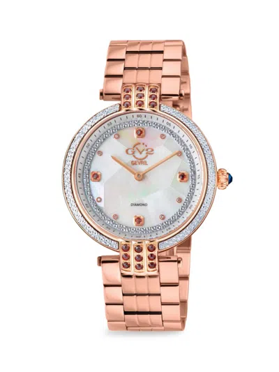 Gv2 Women's Matera 35mm Stainless Steel, Mother Of Pearl, Diamond & Gemstone Bracelet Watch In Sapphire