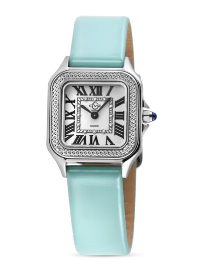 Gv2 Women's Milan 27.5mm Stainless Steel, 0.06 Tcw Diamond & Leather Strap Watch In Sapphire