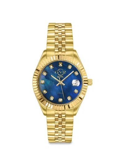 Gv2 Women's Naples Ip Goldtone & 0.132 Tcw Diamond Bracelet Strap Watch/34mm In Yellow Goldtone