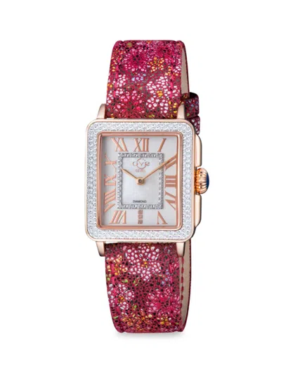 Gv2 Women's Padova Floral 27mm Stainless Steel Case, Leather Strap & 0.015 Tcw Diamond Watch In Sapphire