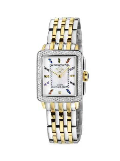 Gv2 Women's Padova Gemstone 27-30mm Two Tone Stainless Steel, Diamond & Multi-stone Bracelet Watch In Black
