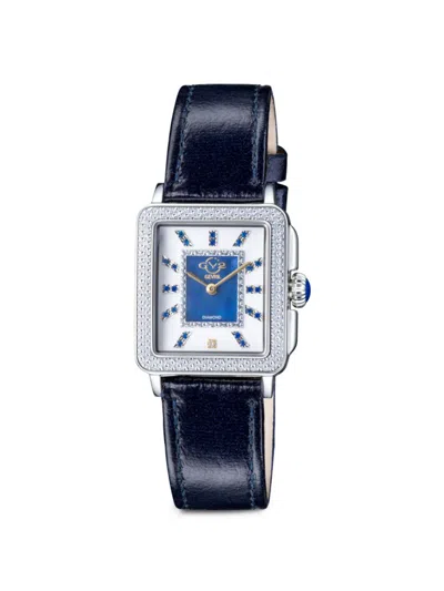 Gv2 Women's Padova Gemstone 30mm Stainless Steel, Diamond & Leather Strap Watch In Sapphire