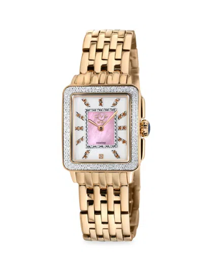 Gv2 Women's Padova Gemstone Stainless Steel, Mother-of-pearl & Diamond Bracelet Watch In Red