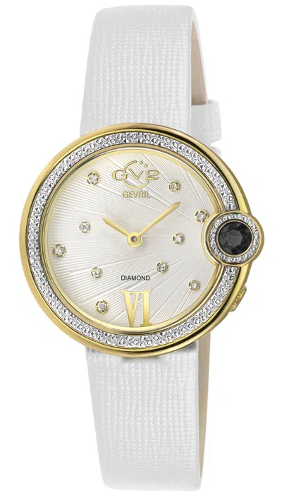 Gv2 Women's Perugia Diamond Watch, Iprg Case, Silver/white Dial, Genuine Saffiano White Handmade Leather In Gold