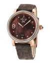 Gv2 Ravenna Womens Brown Mother Of Pearl Dial Brown Suede Embossed Strap Watch