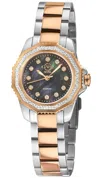 Gv2 Womens Cortina 316l Stainless Steel Case, Black Mop Dial, Two-toned Ss/ipyg Bracelet. In Metallic
