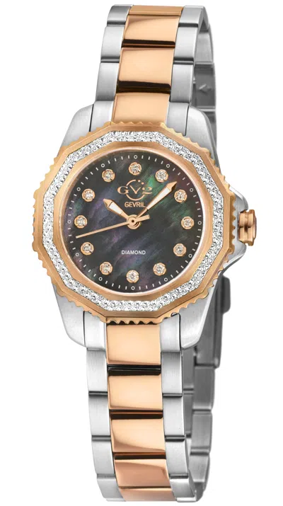 Gv2 Womens Cortina 316l Stainless Steel Case, Black Mop Dial, Two-toned Ss/ipyg Bracelet. In Gold