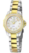 Gv2 Womens Cortina 316l Stainless Steel Case, White Mop Dial, Two-toned Ss/ipyg Bracelet. In Silver