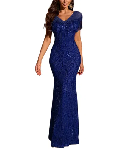 Gvibi Embellished Maxi Dress In Blue