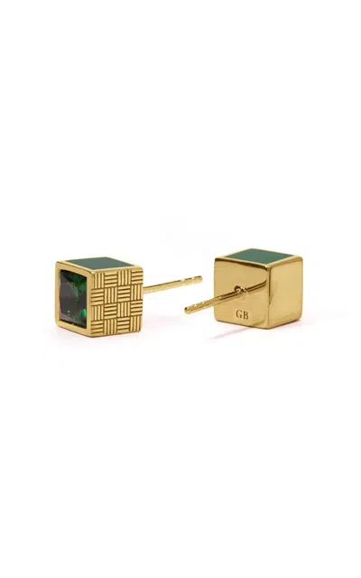 Gwen Beloti 18kt Gold Woven Emerald Cubed Stud Earring