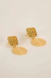Gwen Beloti Xo Drop Disk Earrings In Gold
