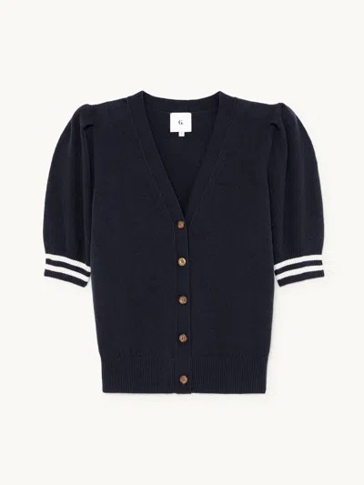Gwyn Goop  Keenan Striped Short-sleeve Cardigan | Navy/ivory | Size M In Multi