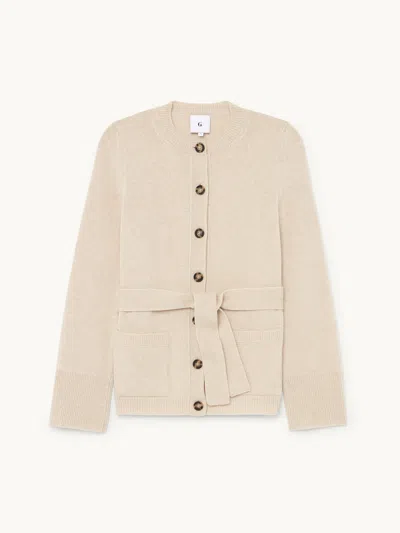 Gwyn Goop  The Slim Belted Cardigan | Oat | Size Xl In Nude