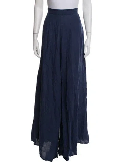 Pre-owned Gwyn Linen Wide Leg Pants In Blue