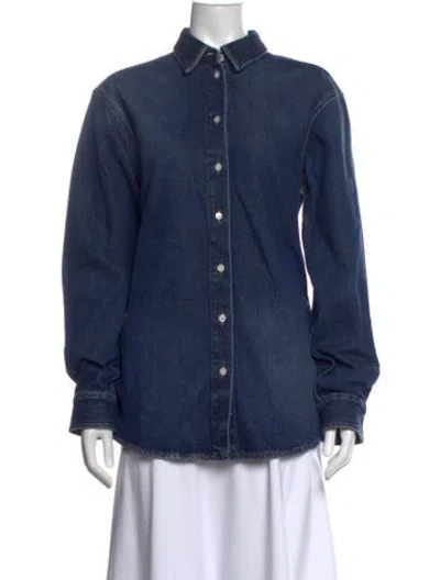 Pre-owned Gwyn Long Sleeve Button-up Top In Blue