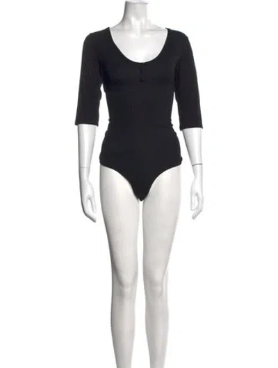 Pre-owned Gwyn Scoop Neck Three-quarter Sleeve Bodysuit In Black