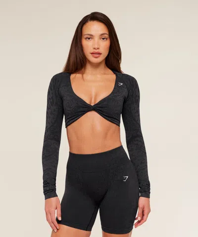 Gymshark Adapt Animal Long Sleeve Crop Top In Black