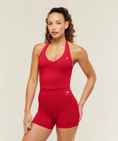 Gymshark Colour Block Halter Neck Tank With Shelf In Red