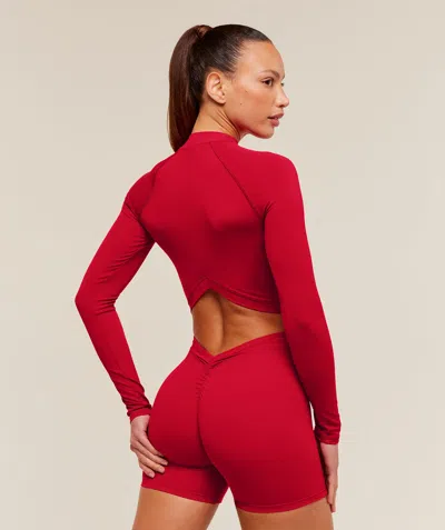 Gymshark Dipped Long Sleeve 1/4 Zip Jacket In Red