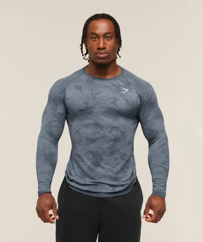 Gymshark Geo Seamless Long Sleeve T-shirt In Blue