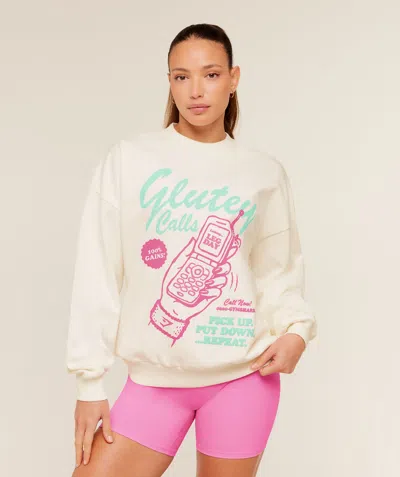 Gymshark Glutey Calls Graphic Sweatshirt In White