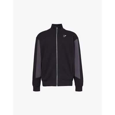 Gymshark Logo-embroidered Stretch-cotton Jacket In Black/ Onyx Grey