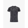 GYMSHARK GYMSHARK MEN'S BLACK/CHARCOAL GREY GEO SEAMLESS LOGO-EMBROIDERED RECYCLED POLYESTER-BLEND T-SHIRT