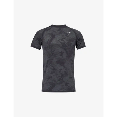 Gymshark Geo Seamless Logo-embroidered Recycled Polyester-blend T-shirt In Black/charcoal Grey