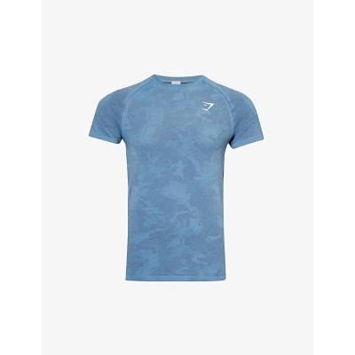 Gymshark Geo Seamless Logo-print Recycled Polyester-blend T-shirt In Faded Blue/titanium Blue