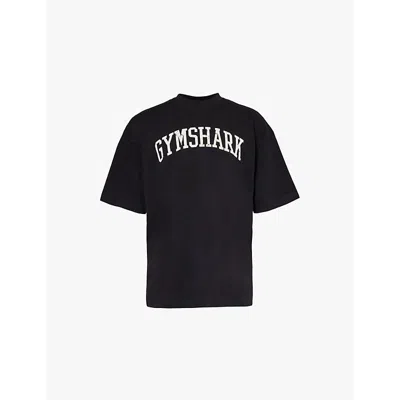 Gymshark Mens Gs Black Collegiate Brand Print Relaxed Fit Cotton-jersey T-shirt
