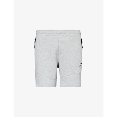 Gymshark Mens Light Grey Core Marl Interlock Tech Logo-print Cotton-blend Shorts