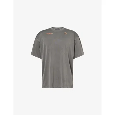 Gymshark Mens Black/ Dayglow Peach/wsh Conditioning Club Logo-print Jersey T-shirt In Gray