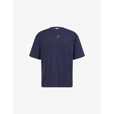 Gymshark Mens Power Oversized-fit Cotton-jersey T-shirt Blue