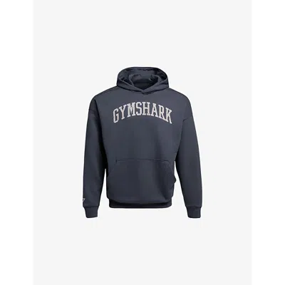 Gymshark Mens Collegiate Brand-print Cotton-jersey Hoody Gs Heavy Blue