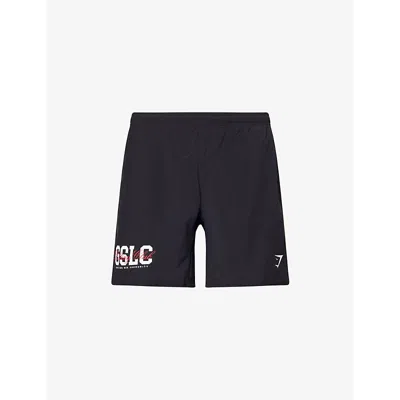 Gymshark Mens  Script Graphic Text-print Woven Shorts In Gs Black