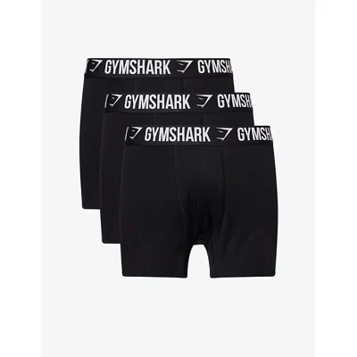 Gymshark Mens Gs Blck/gs Blck/gs Black Logo-waistband Pack Of Three Cotton-jersey Boxer Briefs