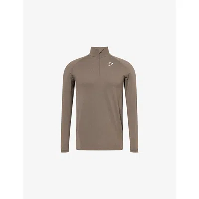 Gymshark Mens Vital Seamless 1/4 Zip Woven Top Gs Camo Brown/lin Brown