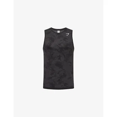 Gymshark Mens Black/charcoal Grey Geo Seamless Stretch-woven Tank Top