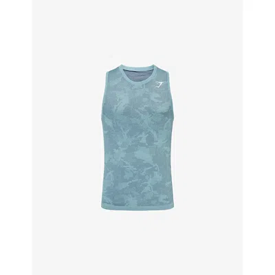 Gymshark Mens Storm Blue/ Stealth Blue Geo Seamless Stretch-woven Tank Top Xl