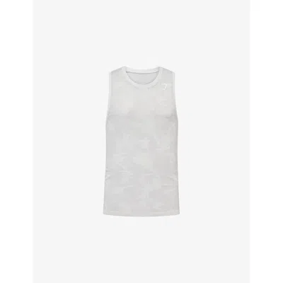 Gymshark Mens Light Grey/ Smokey Grey Geo Seamless Stretch-woven Tank Top In White