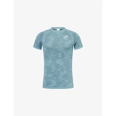 Gymshark Mens Storm Blue/ Stealth Blue Geo Seamless Stretch-woven T-shirt Xl