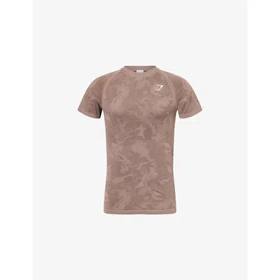 Gymshark Mens Lifstyle Brwn/ Arch Brwn Geo Seamless Stretch-woven T-shirt In Brown