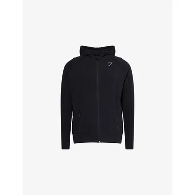 Gymshark Mens Black Interlock Tech Zip-up Cotton-blend Hoody