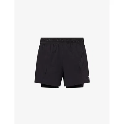 Gymshark Mens Gs Black Logo-print 2-in-1 Woven Running Shorts Xs