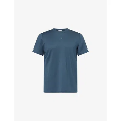 Gymshark Mens Gs Stealth Blue Logo-print Slim-fit Stretch-woven Running T-shirt Xl